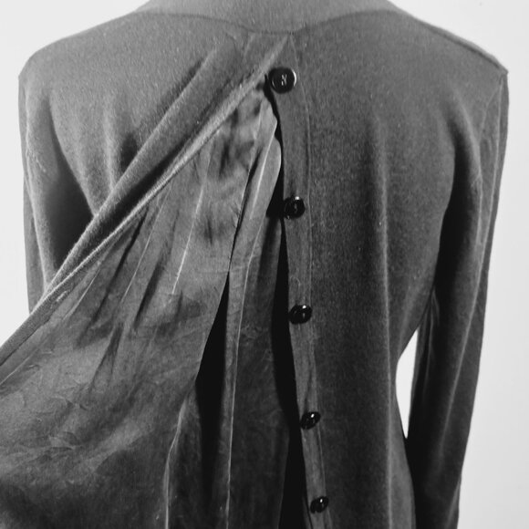 Forte Black Merino Wool & Silk Blend Button Back Open Long Sleeve Cardigan, MED - Picture 6 of 14